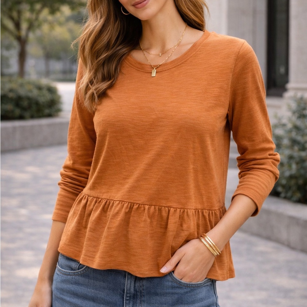 Superdry Women's Rust Long Sleeve Peplum Top